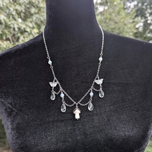 Handmade glass pink mushroom necklace